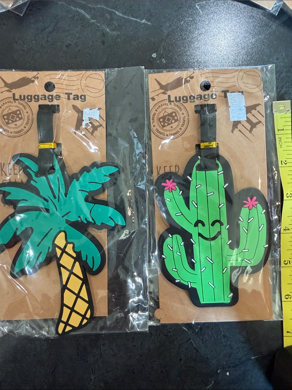 Palm Tree & Smiling Cactus Luggage Tags - Green